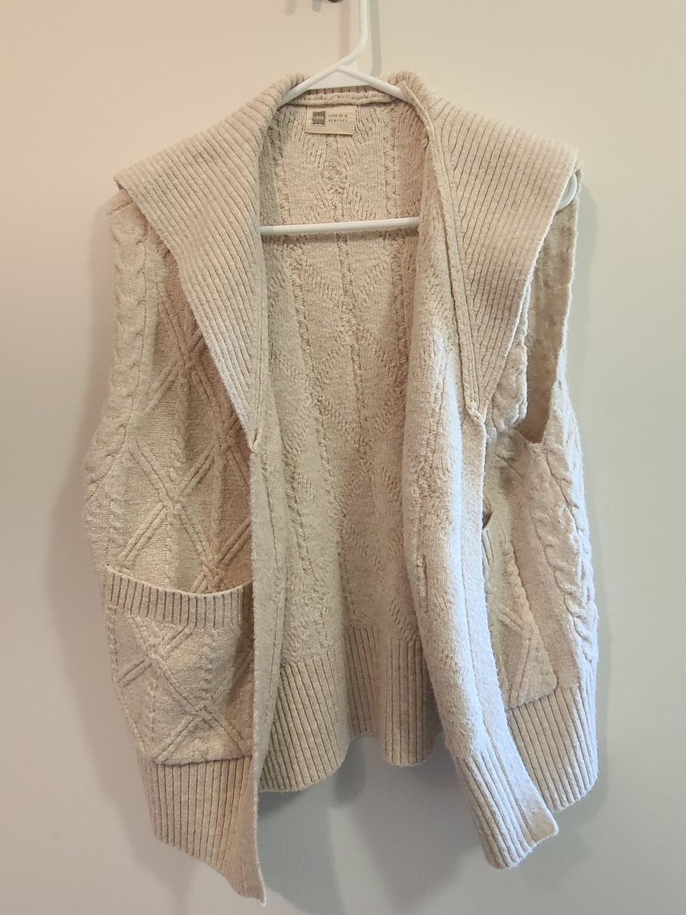 Cream Cable-Knit Open-Front Sweater Cardigan Vest One Size